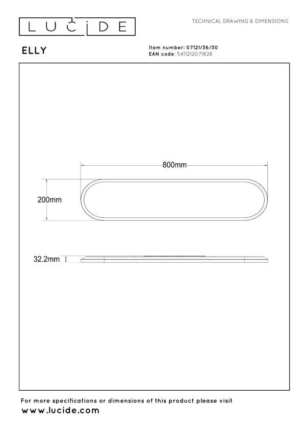 Lucide ELLY - Deckenleuchte - LED Dim. - CCT - 1x36W 2700K/4000K - Opal | Essential - technisch